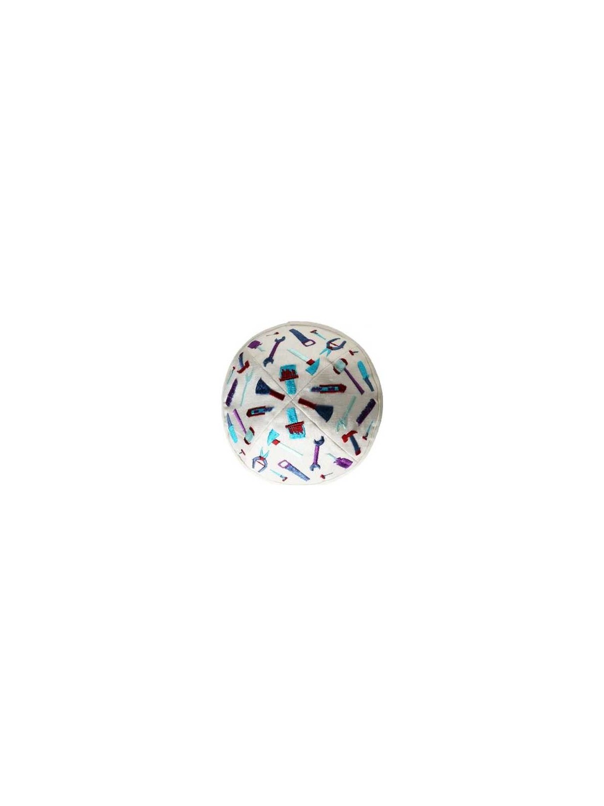 Embroidered Tools Kippah - White | Kippahs | Judaica